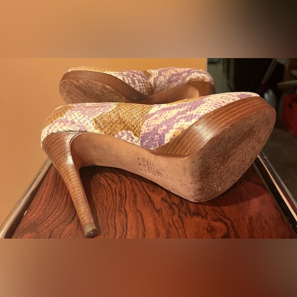 Aldo Sz 8 Skin Print Peep Toe Platform Heels - Picture 5 of 12
